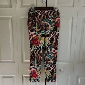 Chico's Brigette So Slimming Floral‎ Ankle Pants Size OR/4R Pull On Tropical